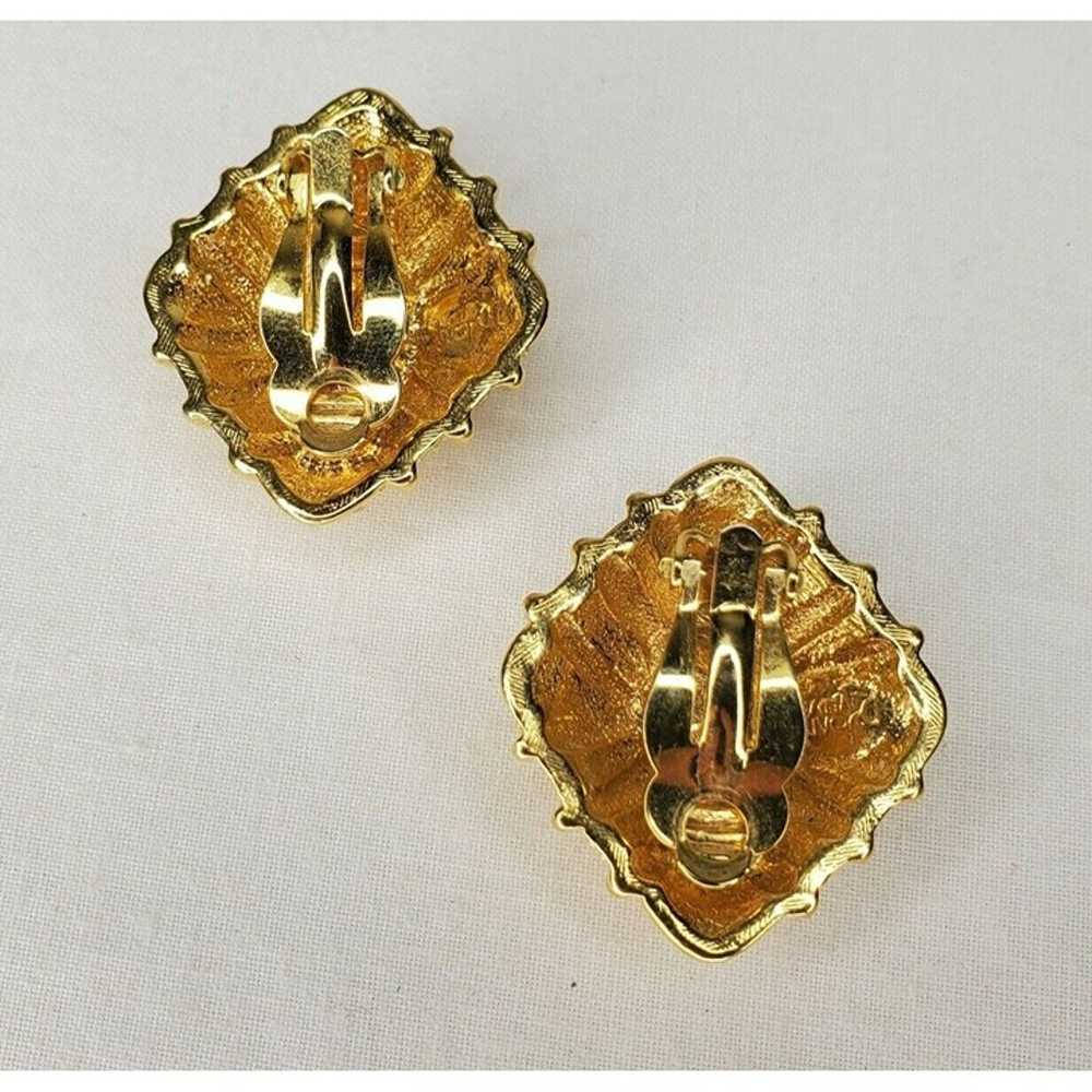 Vintage Joan Rivers Earrings Gold Tone Emerald Gr… - image 4