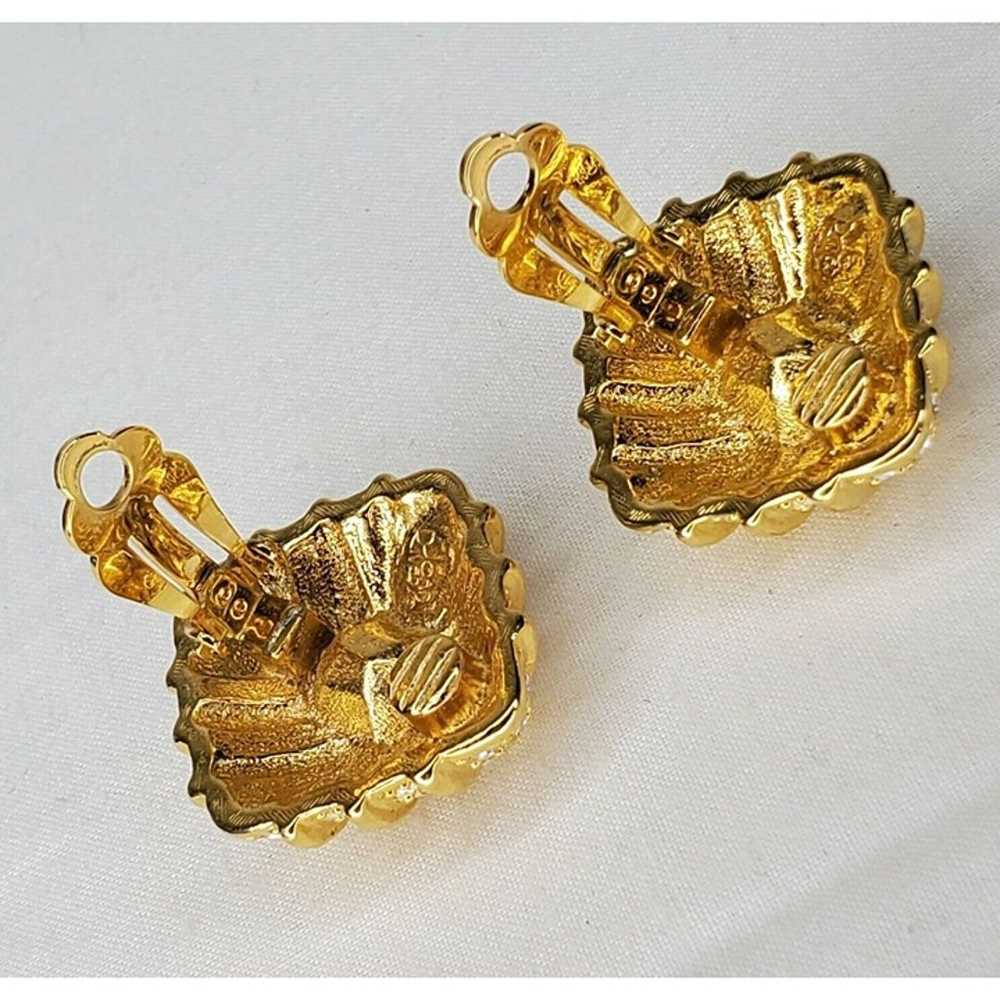 Vintage Joan Rivers Earrings Gold Tone Emerald Gr… - image 5