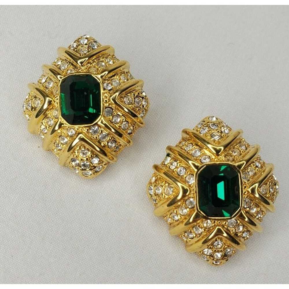 Vintage Joan Rivers Earrings Gold Tone Emerald Gr… - image 6