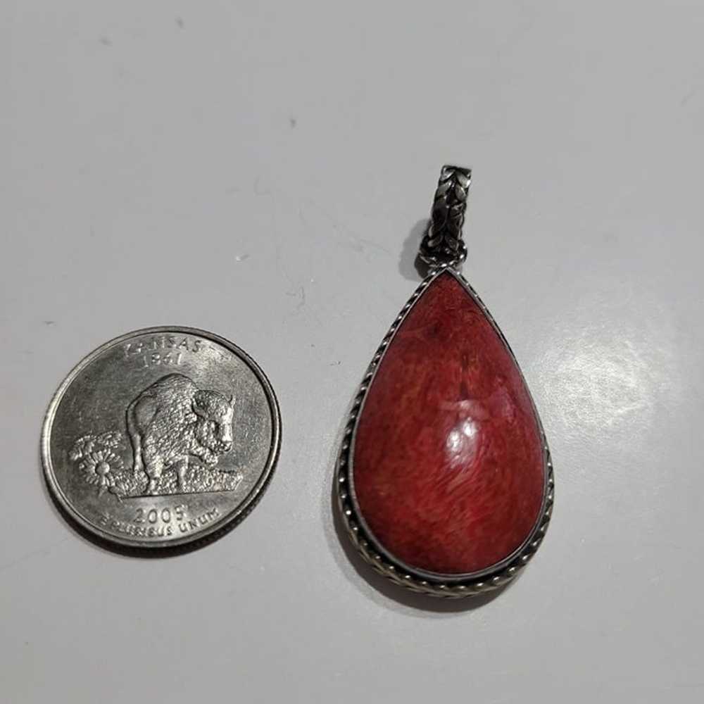 Vintage Coral Tear Drop Pendant 925 Sterling Silv… - image 3