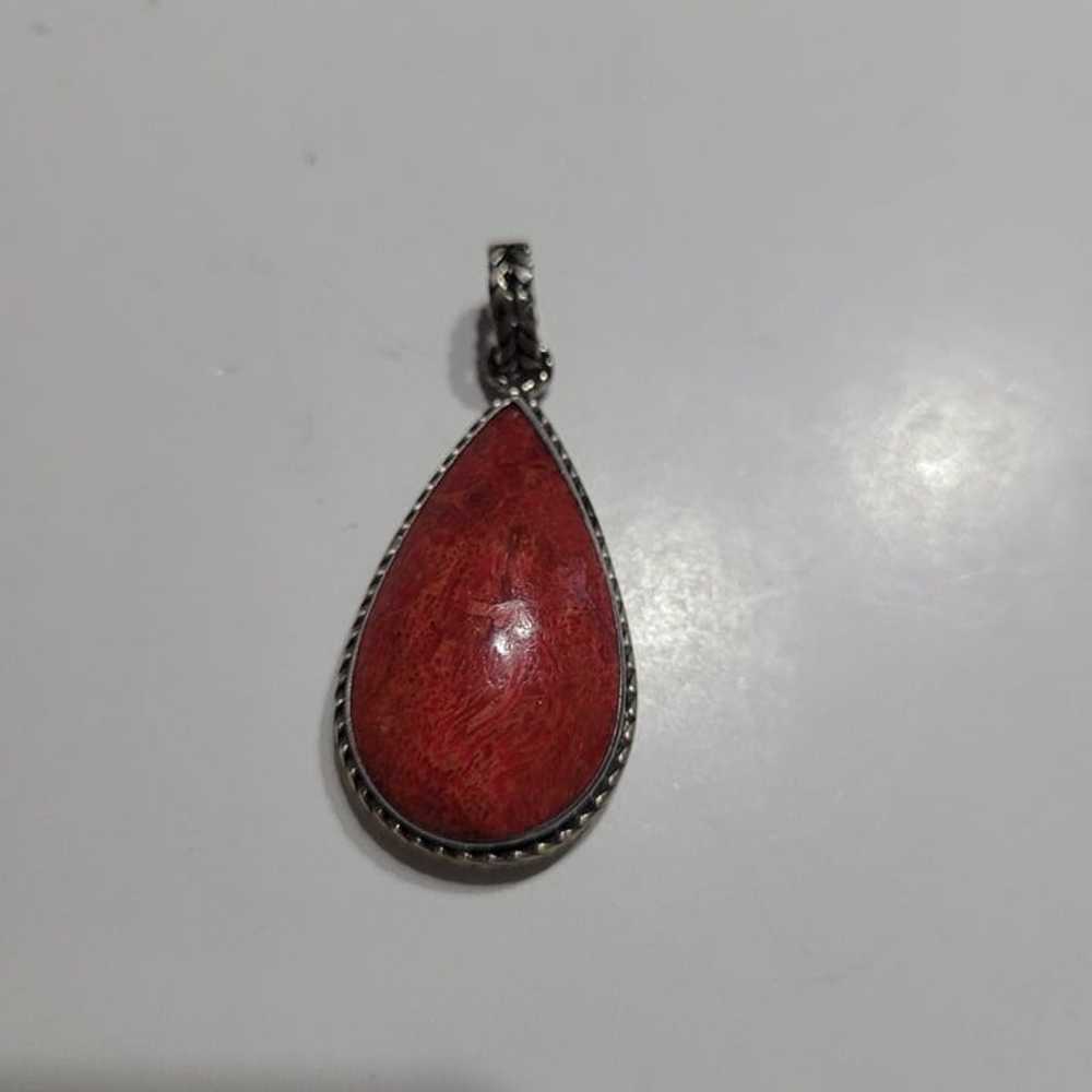 Vintage Coral Tear Drop Pendant 925 Sterling Silv… - image 7