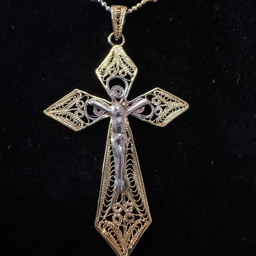 Classic Vintage 925 Filigree 2 Tone 3D Crucifix o… - image 2