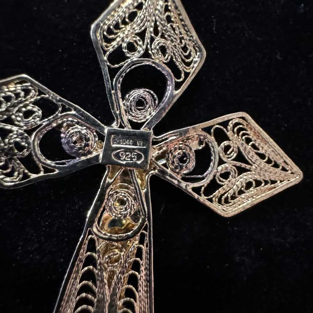 Classic Vintage 925 Filigree 2 Tone 3D Crucifix o… - image 3