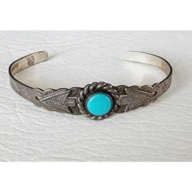 VINTAGE NAVAJO INDIAN STERLING TURQUOISE DOUBLE A… - image 1