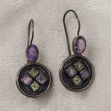 Antique Sterling Silver Amethyst & Peridot Earring