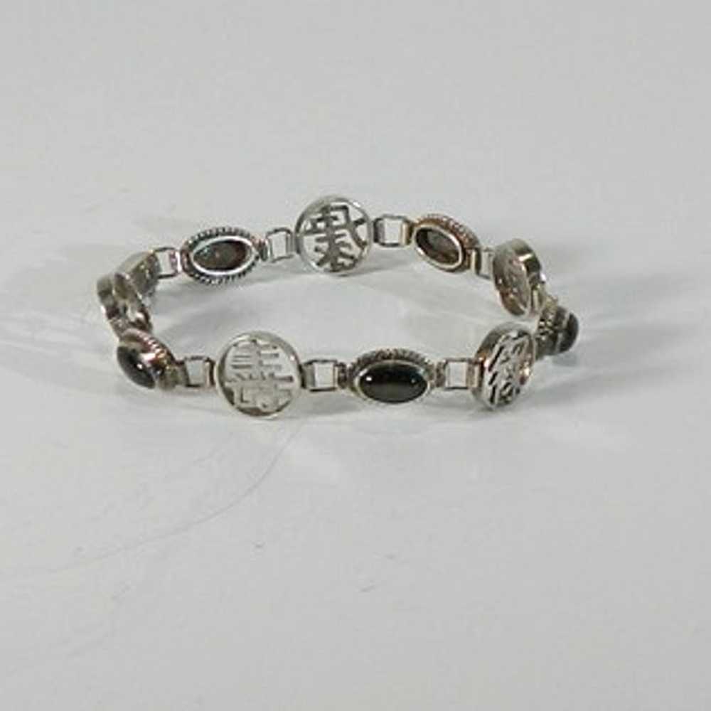 Asian Themed Link Sterling Silver Bracelet with s… - image 1