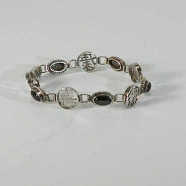 Asian Themed Link Sterling Silver Bracelet with s… - image 1