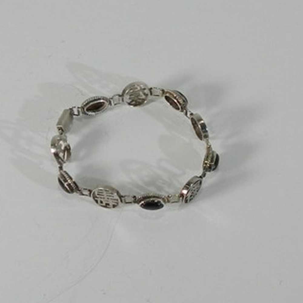 Asian Themed Link Sterling Silver Bracelet with s… - image 3