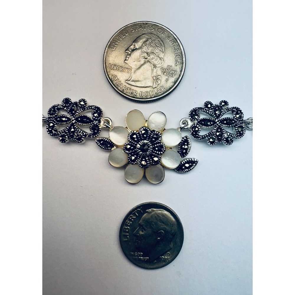 Sterling Silver 925 Marcasite Mother of Pearl Flo… - image 10