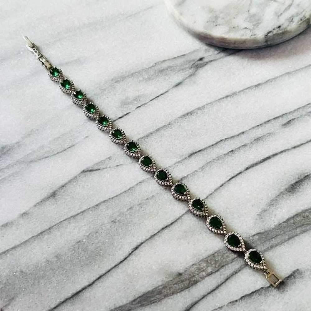 Vintage Green Crystal Gemstone Tennis Bracelet Pe… - image 2