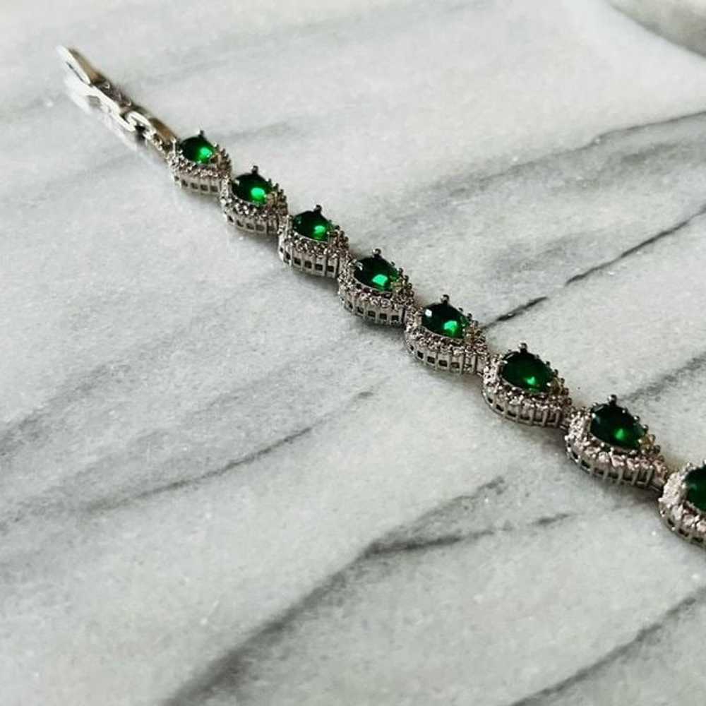 Vintage Green Crystal Gemstone Tennis Bracelet Pe… - image 4