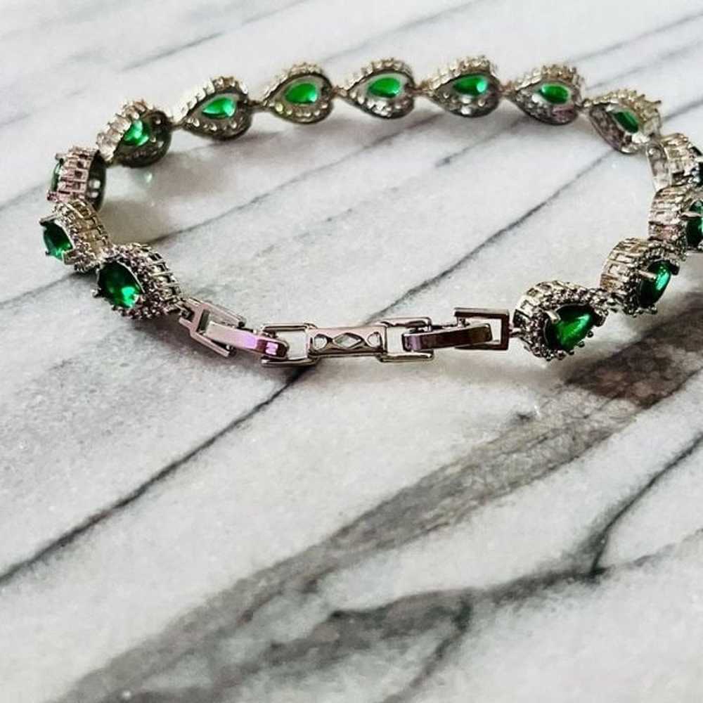 Vintage Green Crystal Gemstone Tennis Bracelet Pe… - image 6