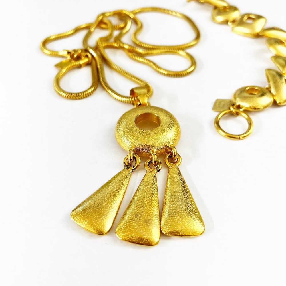 Vintage Anne Klein Geometric Brushed Gold Necklac… - image 3