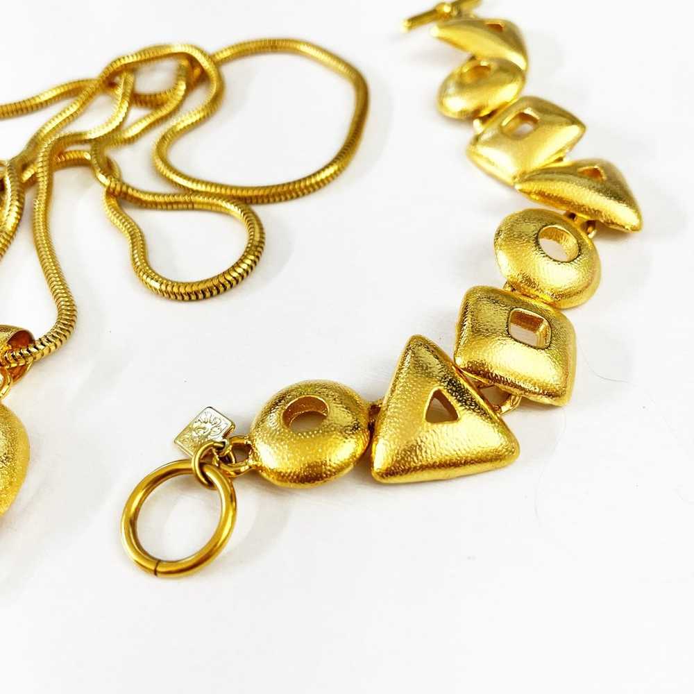 Vintage Anne Klein Geometric Brushed Gold Necklac… - image 4