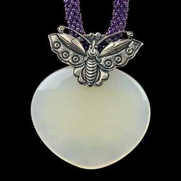 VTG AKR Silver Quartz Butterfly Pendant - image 1