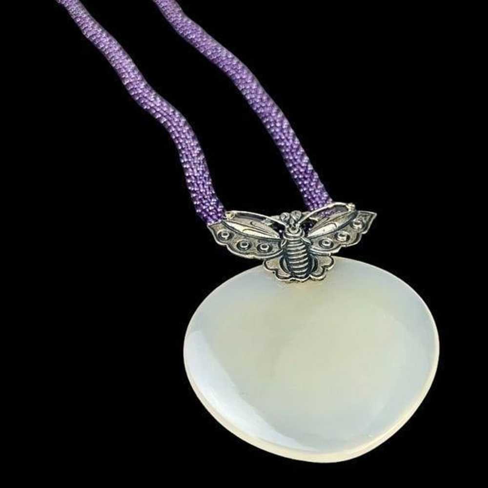 VTG AKR Silver Quartz Butterfly Pendant - image 3