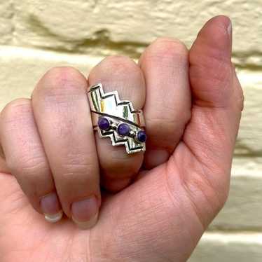 Important Vintage Native American Navajo Jo Tso Chunky Coral Sterling Silver Ring