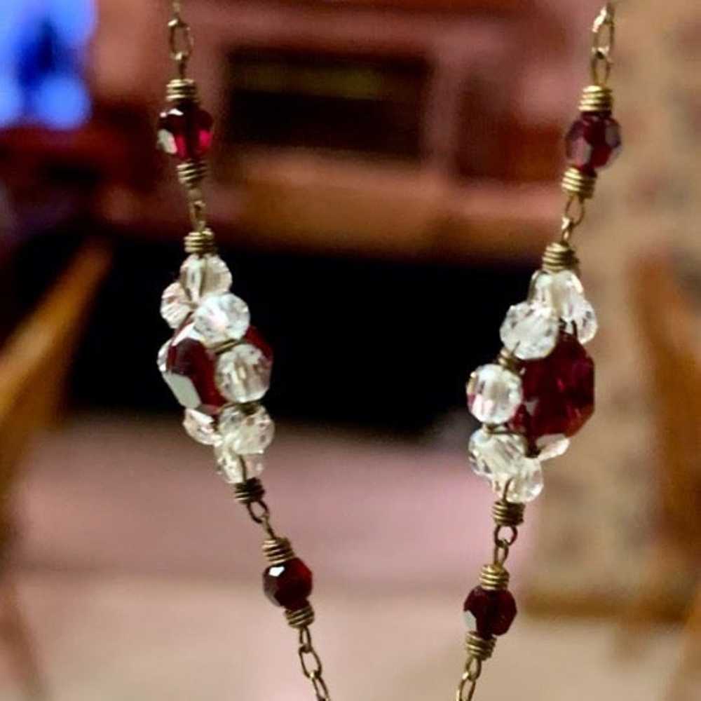 Ruby & Clear Crystal Lariat Necklace - image 2