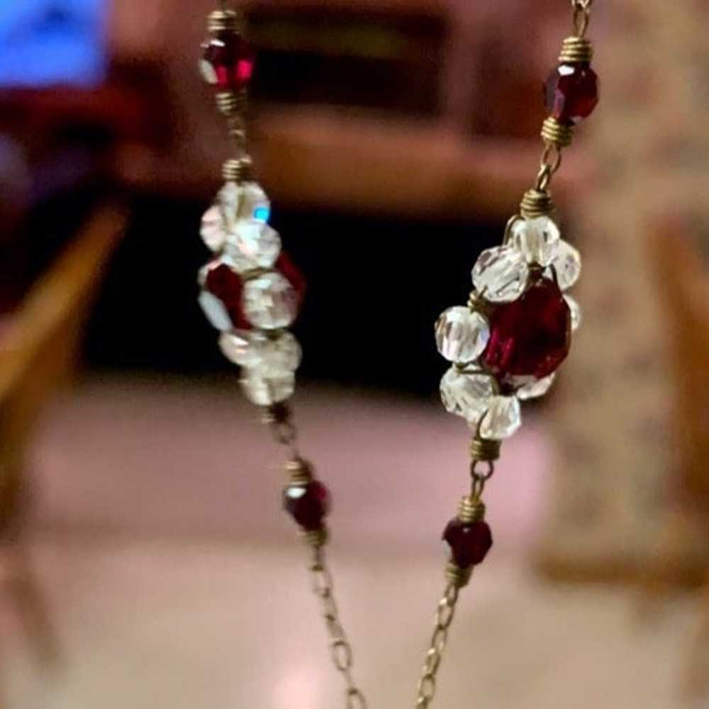 Ruby & Clear Crystal Lariat Necklace - image 8