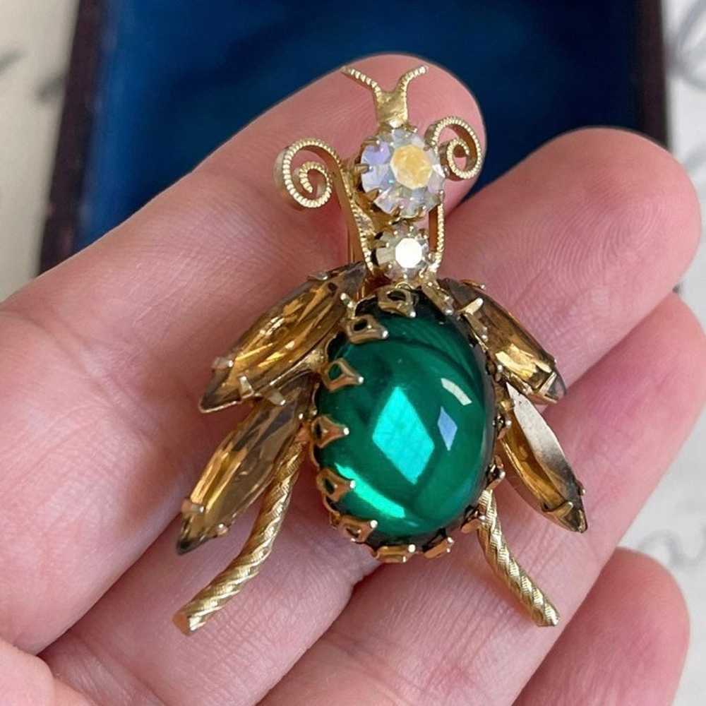 Juliana style brooch Jelly Belly Bug Green Gold R… - image 10