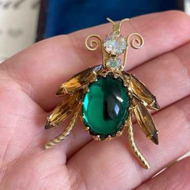 Juliana style brooch Jelly Belly Bug Green Gold R… - image 1