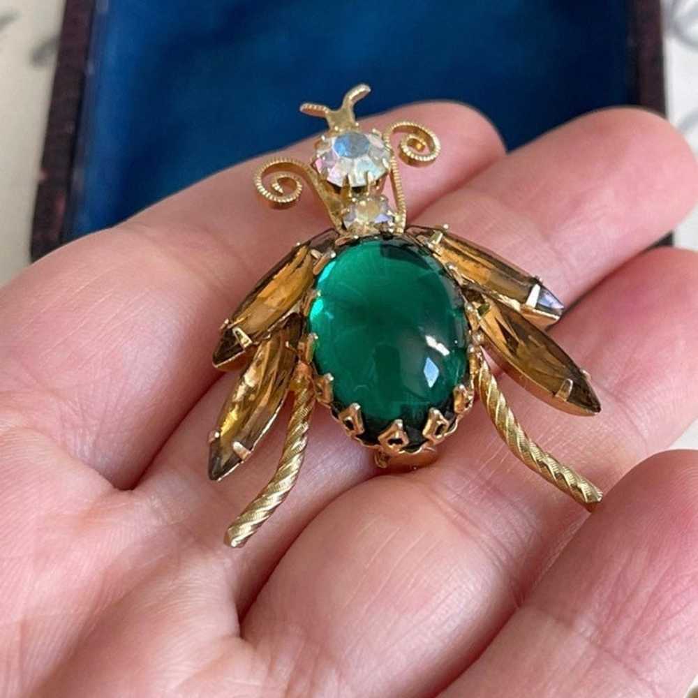 Juliana style brooch Jelly Belly Bug Green Gold R… - image 9