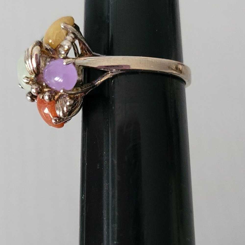 Sterling Silver Multi-color Jade Cluster Ring 8 - image 3