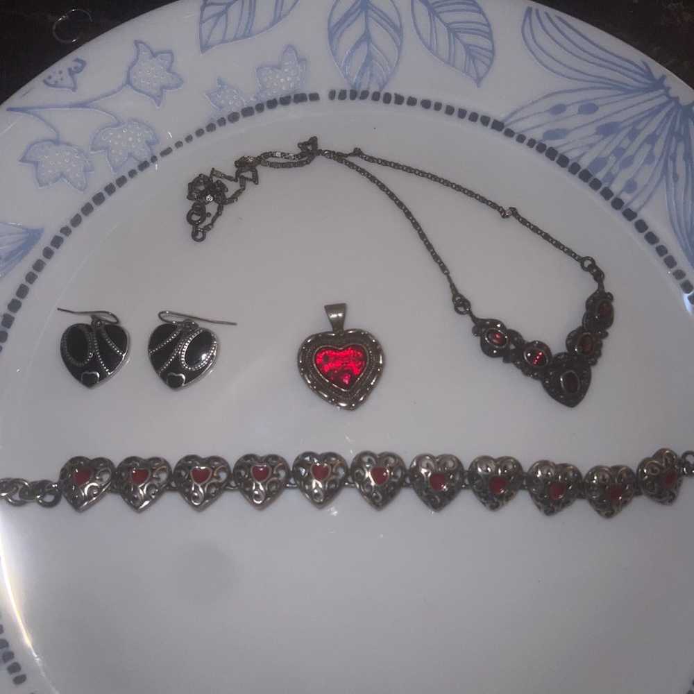 Red and silver heart themed jewelry lot - image 2