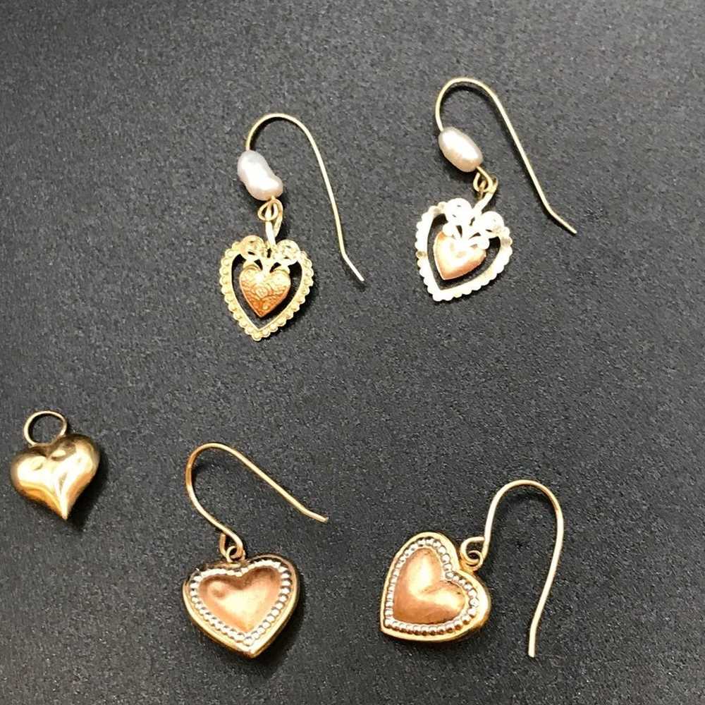 VINTAGE 14K YELLOW & ROSE GOLD PEARL HEART EARRIN… - image 10