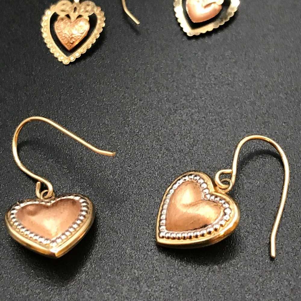 VINTAGE 14K YELLOW & ROSE GOLD PEARL HEART EARRIN… - image 11