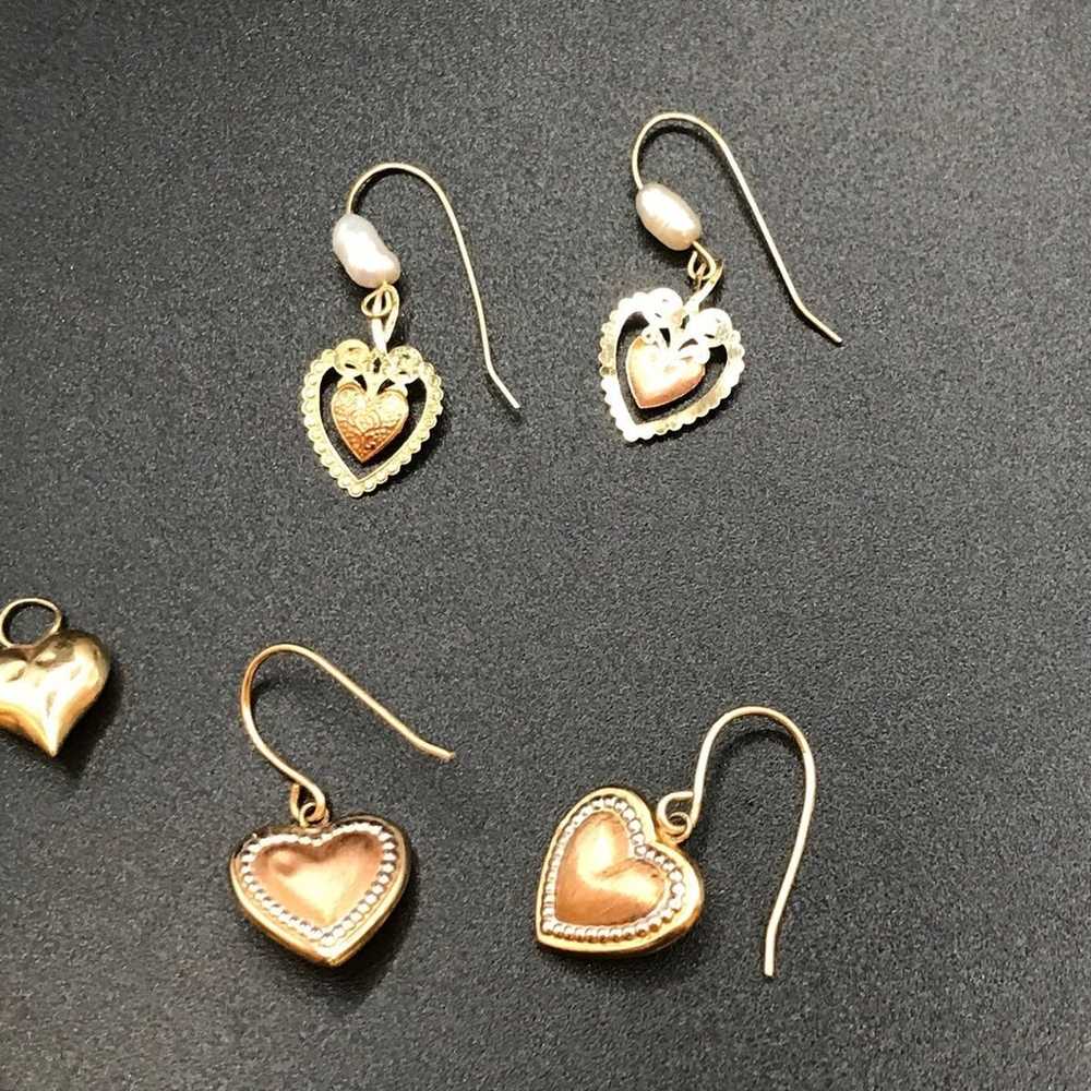 VINTAGE 14K YELLOW & ROSE GOLD PEARL HEART EARRIN… - image 4