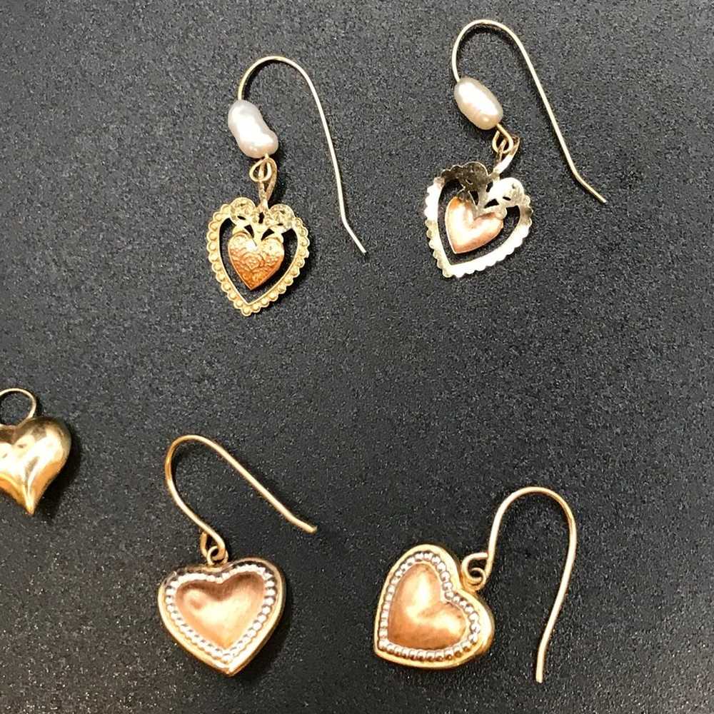 VINTAGE 14K YELLOW & ROSE GOLD PEARL HEART EARRIN… - image 9