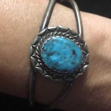 TURQUOISE STERLING VINTAGE ARM CUFF BRACELET ESTA… - image 1