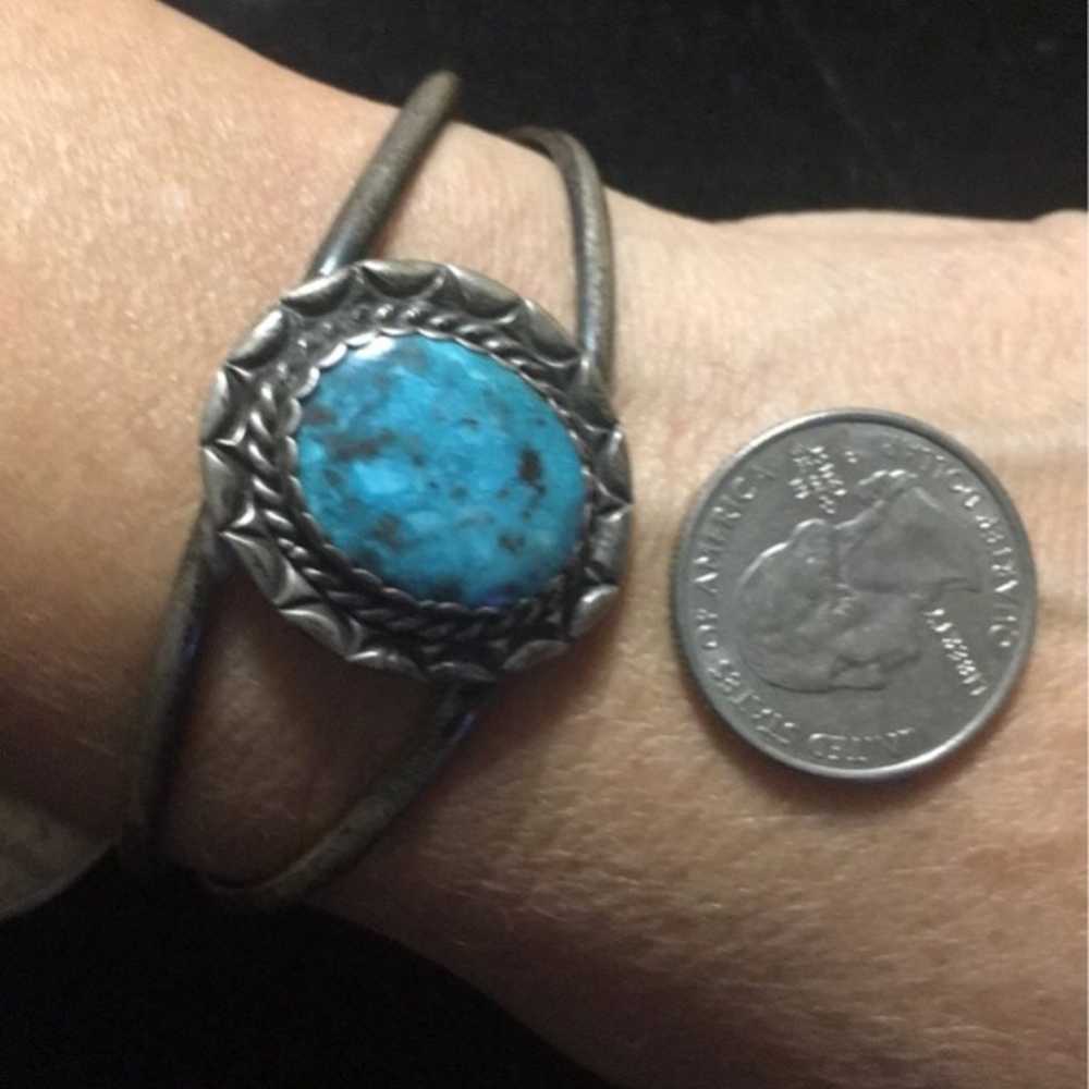 TURQUOISE STERLING VINTAGE ARM CUFF BRACELET ESTA… - image 2