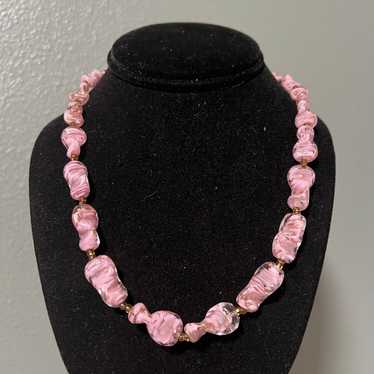 Vintage Pink high quality & Gold MURANO Glass Necklace & Earrings