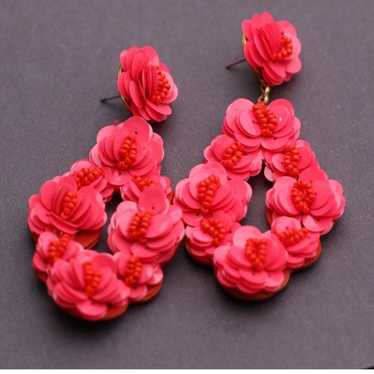 Vintage J.crew Sequins Floral Drop Earrings - image 1