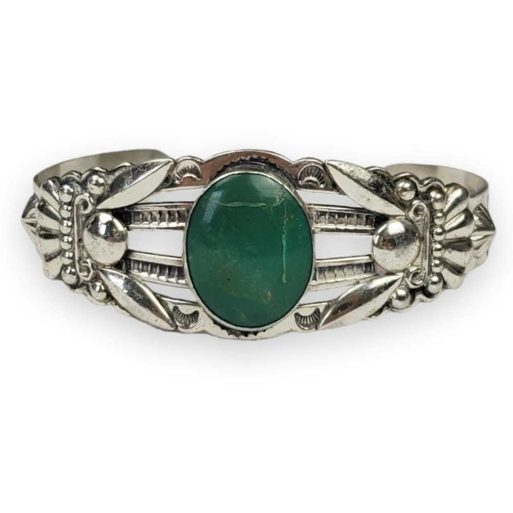 Bell Trading Post Bracelet Sterling Silver Green … - image 1