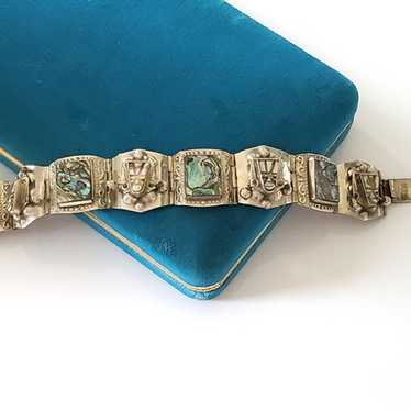 Vintage Sterling Silver Panel Bracelet Abalone Az… - image 1