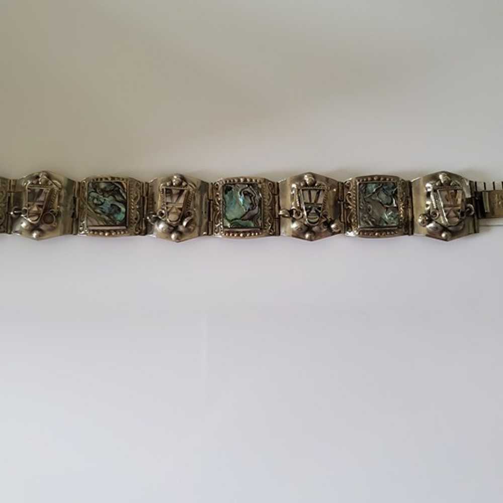 Vintage Sterling Silver Panel Bracelet Abalone Az… - image 9