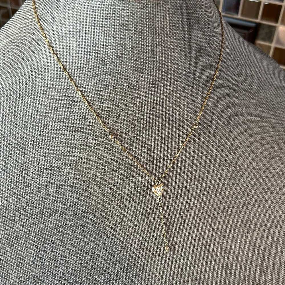 Vintage 10K Gold Necklace Lariat Drop with Love a… - image 10