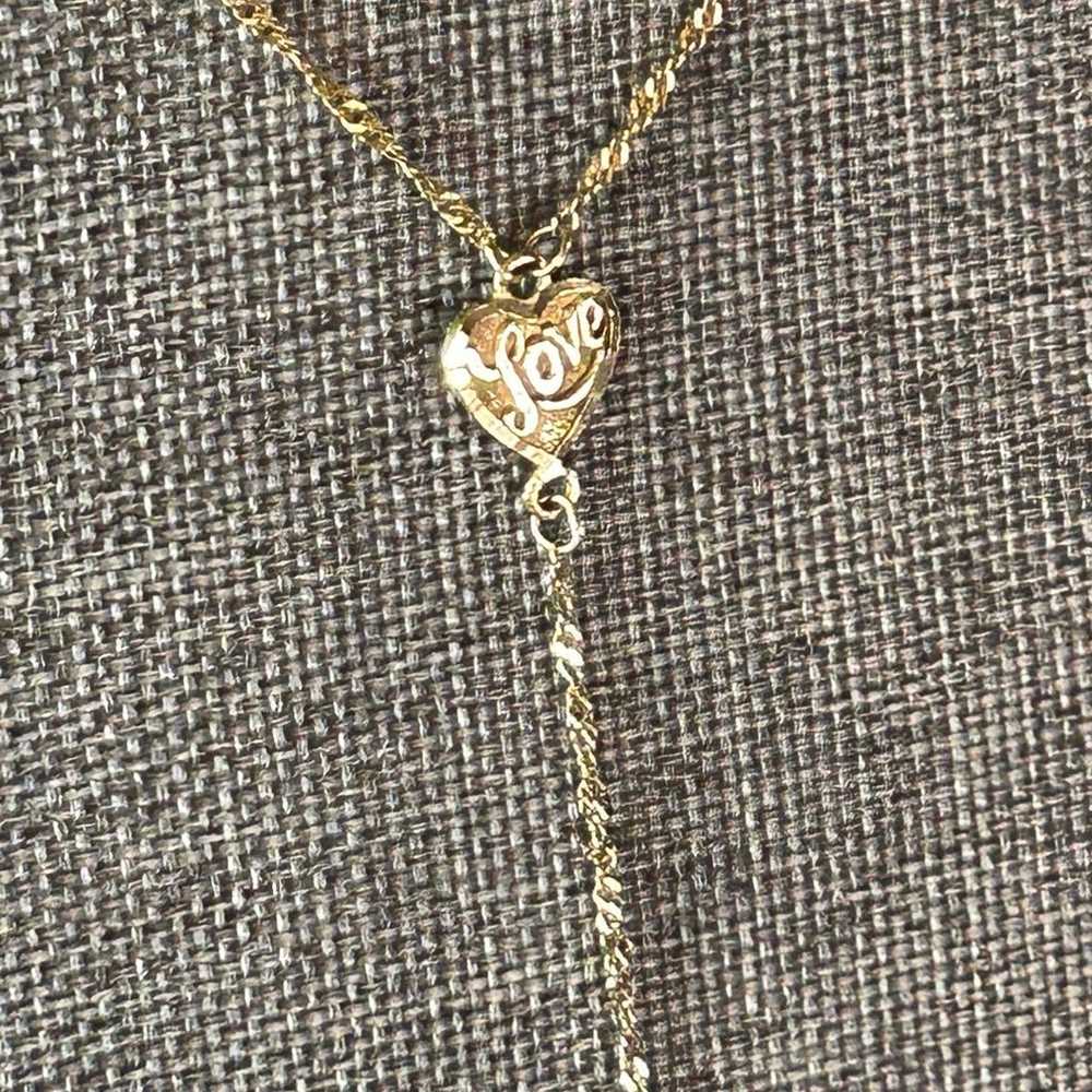 Vintage 10K Gold Necklace Lariat Drop with Love a… - image 11