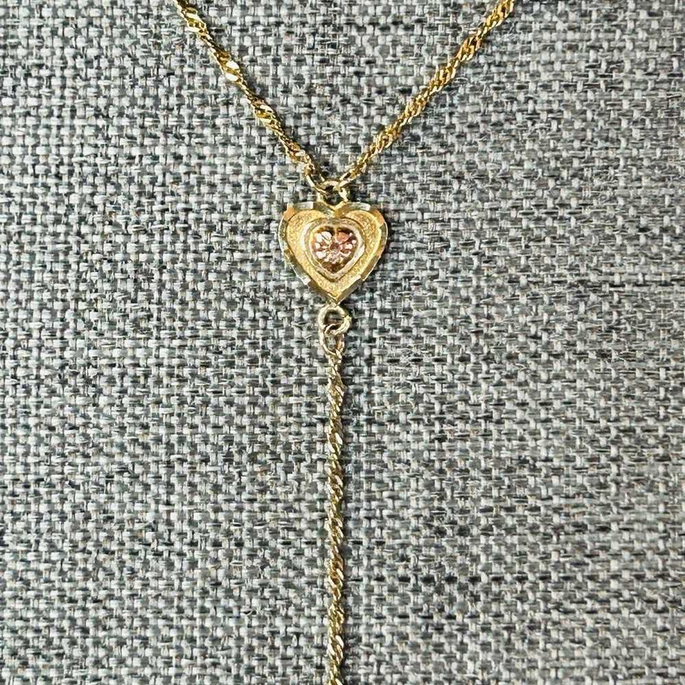 Vintage 10K Gold Necklace Lariat Drop with Love a… - image 1