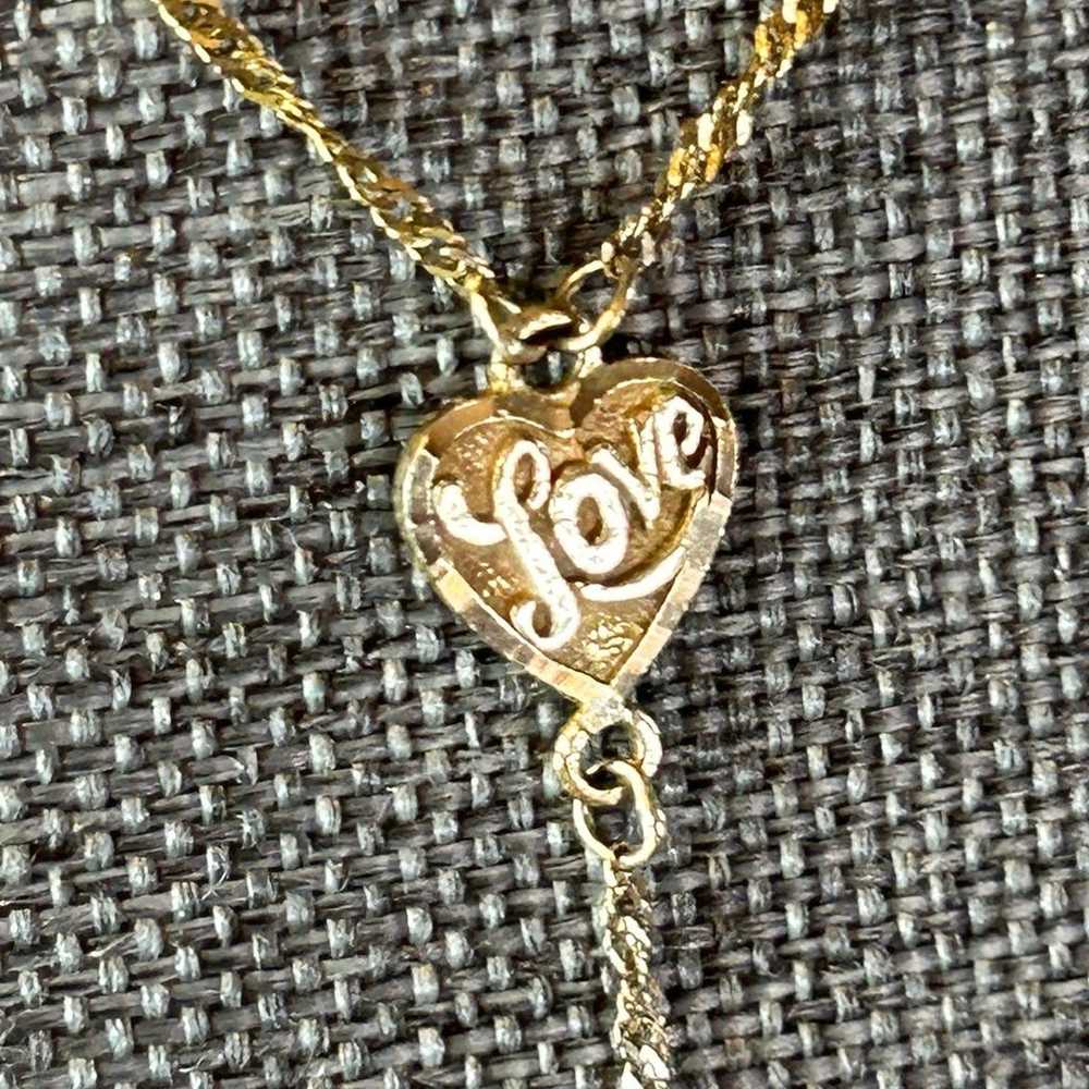 Vintage 10K Gold Necklace Lariat Drop with Love a… - image 5