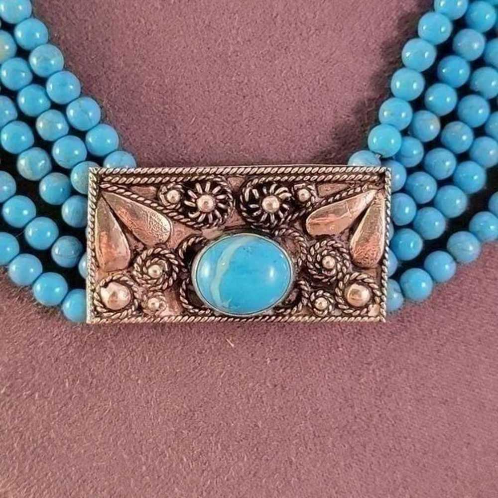 Vintage 900 Silver Turquoise Beaded Bib Boho Stat… - image 5