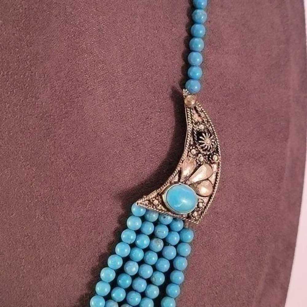 Vintage 900 Silver Turquoise Beaded Bib Boho Stat… - image 6