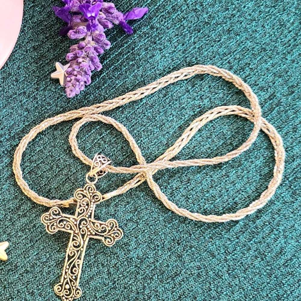 Vintage Silver Cross Pendant Necklace - image 1