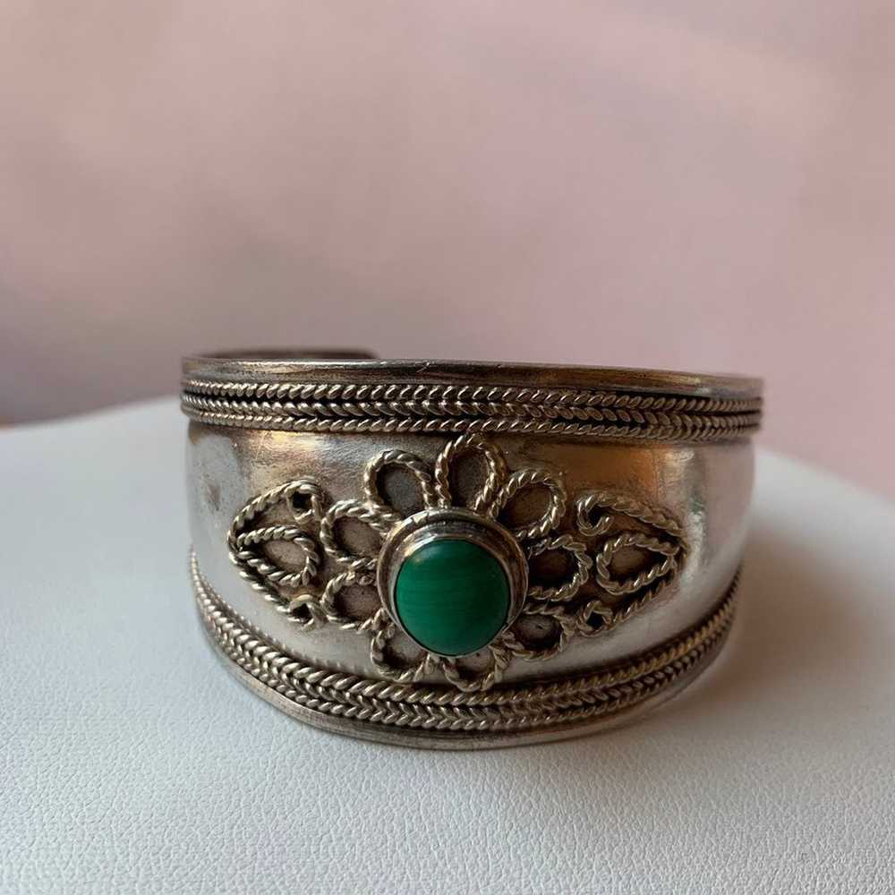 VINTAGE 925 SILVER MALACHITE BRACELET - image 11