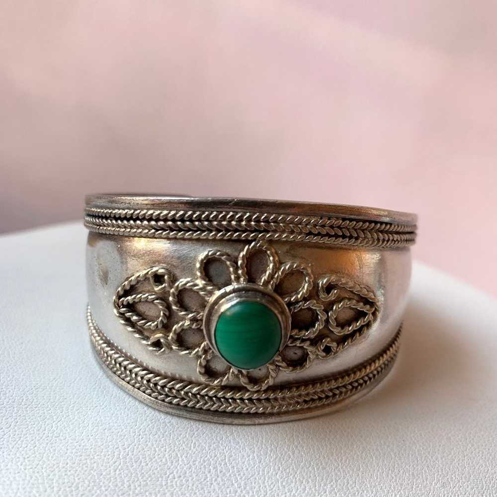 VINTAGE 925 SILVER MALACHITE BRACELET - image 12