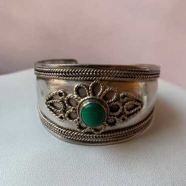 VINTAGE 925 SILVER MALACHITE BRACELET - image 1