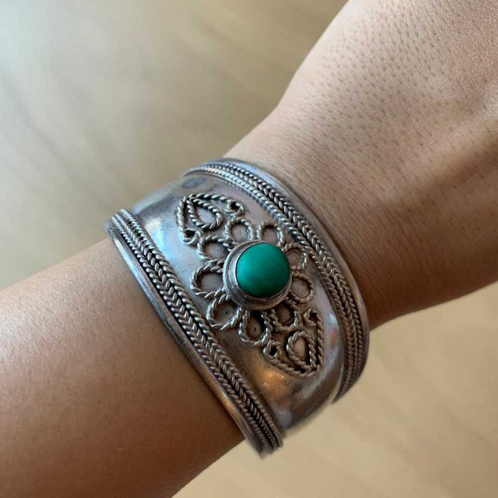 VINTAGE 925 SILVER MALACHITE BRACELET - image 3